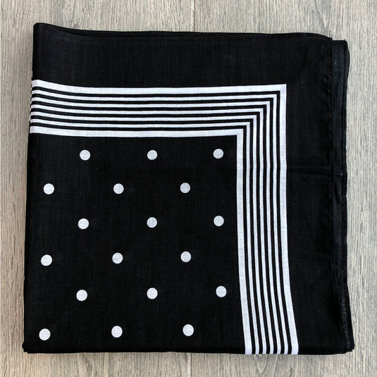 Snuff Handkerchief | Cotton Black Stripes & Polka Dots