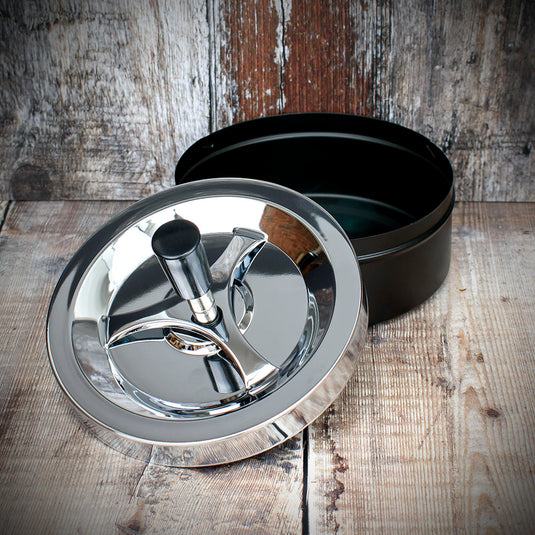Large Spinner Ashtray - Polished Chrome/Black - 14cm