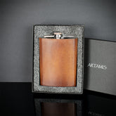 Brown Antique Leather Hip Flask - 8oz Stzainless Steel