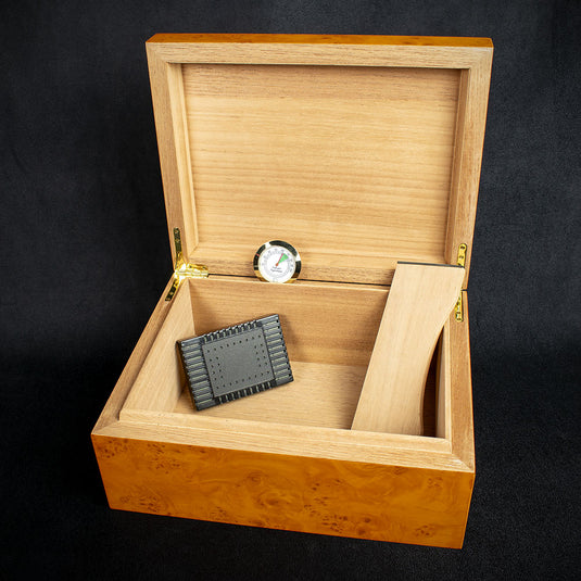 Sikarlan Burl Wood Veneer Humidor - 40 Cigars