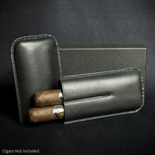 Black Leather Cigar Case By Artamis - 2 Finger Robusto