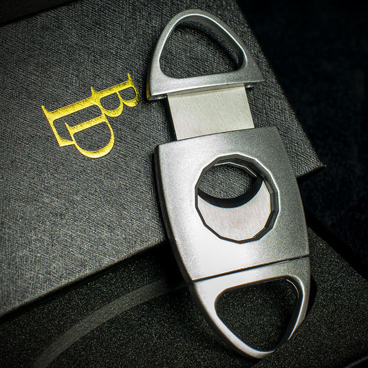 BLD Satin Chrome Oval Oval Double Blade Guillotine Cigar Cutter