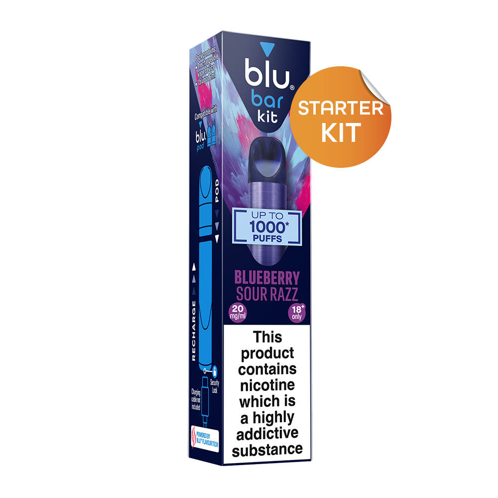Blu Vape Starter Kit blu bar Starter Kit Rechargeable Device + Blueberry Sour Razz Pod Vape Blu Vape Starter Kit blu bar Starter Kit Rechargeable Device + Blueberry Sour Razz Pod Vape