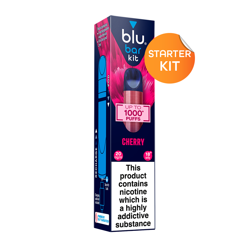 blu bar Starter Kit Rechargeable Device + Cherry Pod Vape 1000 - 2ml blu bar Starter Kit Rechargeable Device + Cherry Pod Vape 1000 - 2ml