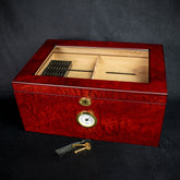 Sikarlan Burbinga Veneer Humidor With Glass Top - 100 Cigars