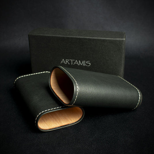 Artamis Black Leather Cigar Case - 3 Robusto Cigars