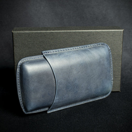 Navy Blue Leather Cigar Case By Artamis - 3 Finger Corona