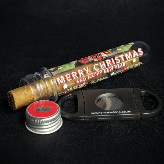 Merry Christmas Cigar Gift Tube with Smoke-King cigar cutter
