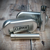 Clipper Refillable Lighter with Tin in Shiny Matte Silver