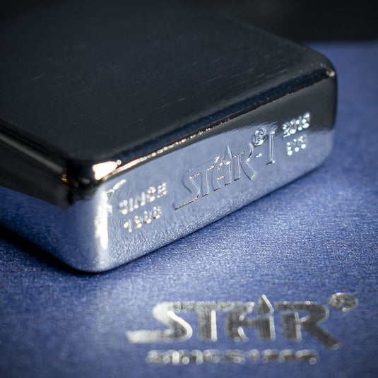 Star Petrol Lighter - Brushed Polished Chrome