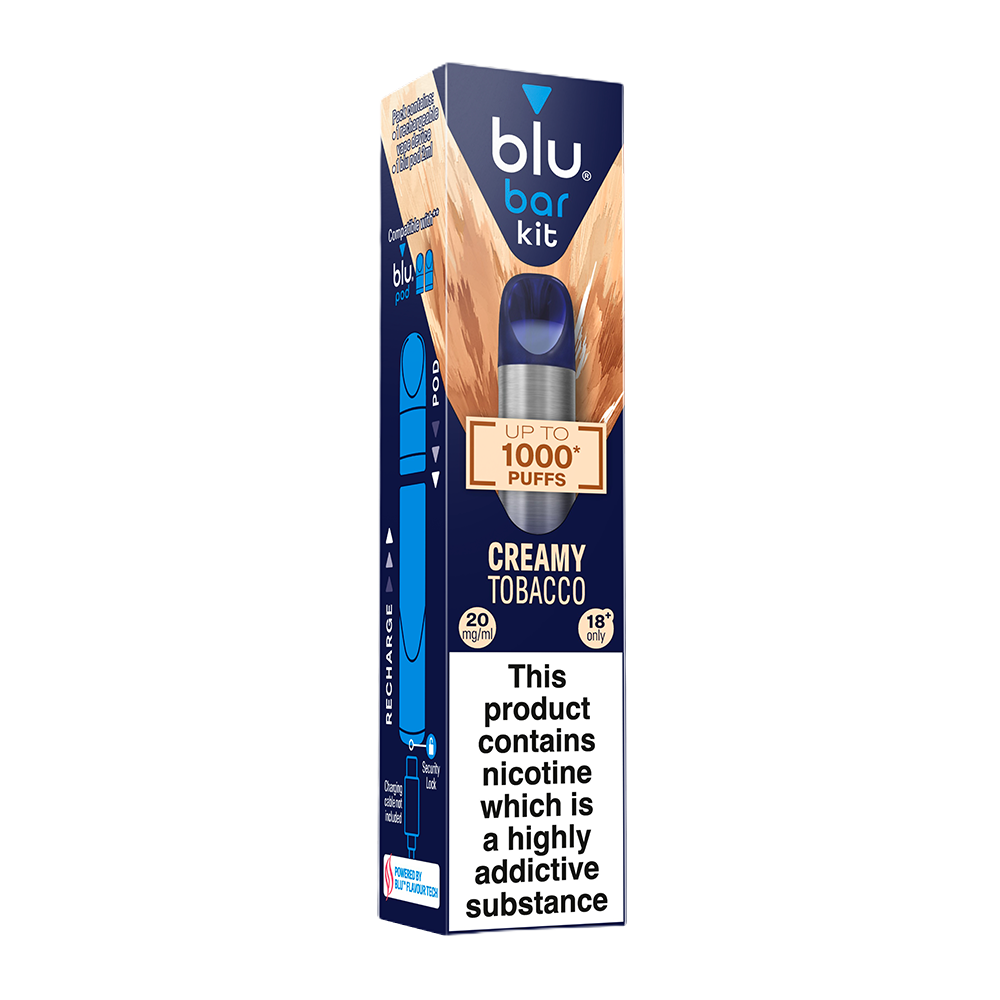 blu bar Starter Kit Rechargeable Device + Creamy Tobacco Pod Vape 1000 blu bar Starter Kit Rechargeable Device + Creamy Tobacco Pod Vape 1000