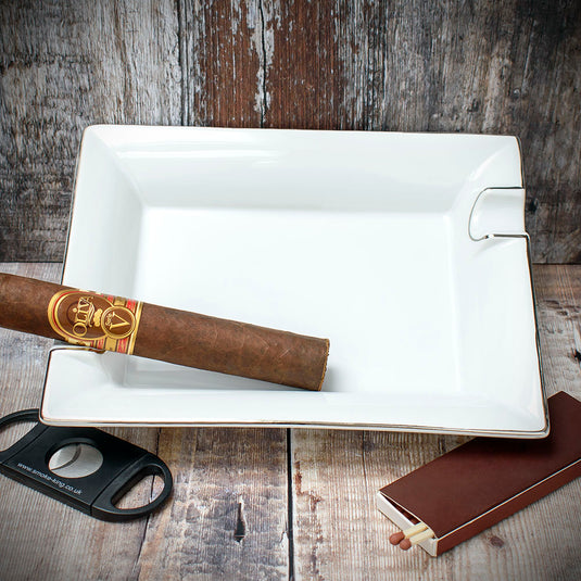 Cigar Ashtray - White Ceramic Two Rests