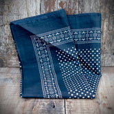Snuff Handkerchief | Blue Patterned Border & Polka Dots