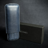 Navy Blue Leather Cigar Case By Artamis - 2 Finger Churchill