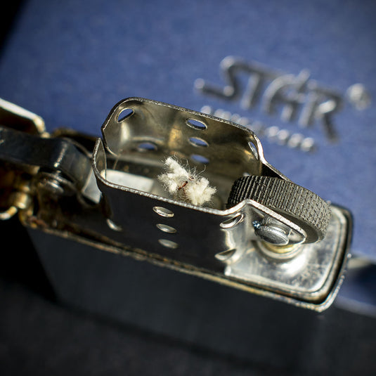 Star Petrol Lighter - Brushed Polished Chrome