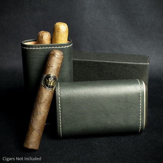 Artamis Black Leather Cigar Case - 3 Robusto Cigars