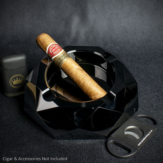 Octagonal Crystal Glass Cigar Ashtray - Black