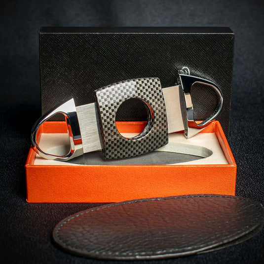 Passatore Twin Blade Cigar Cutter - Chrome/Carbon Check Finish