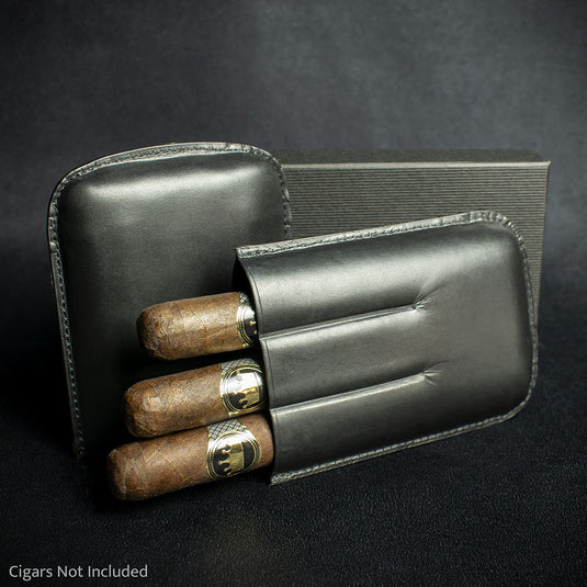 Black Leather Cigar Case By Artamis - 3 Finger Robusto