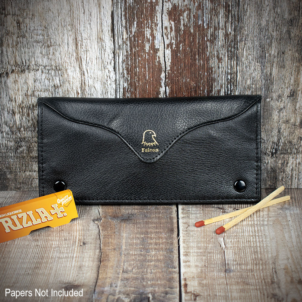 falcon tobacco pouch Falcon Black Leather Handrolling Pouch 567 Smoke-King