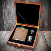 Brown Leather Hip Flask Gift Set - 6oz Stainless Steel