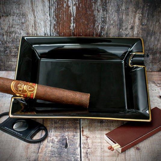 Cigar Ashtray - Black Ceramic Two Rests