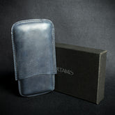 Navy Blue Leather Cigar Case By Artamis - 3 Finger Corona