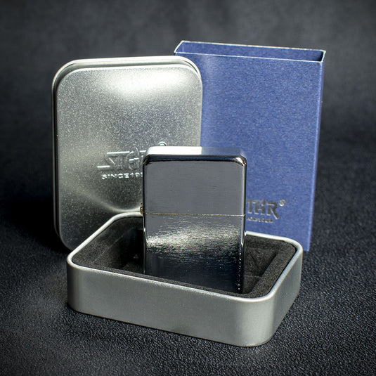 Star Petrol Lighter - Brushed Polished Chrome