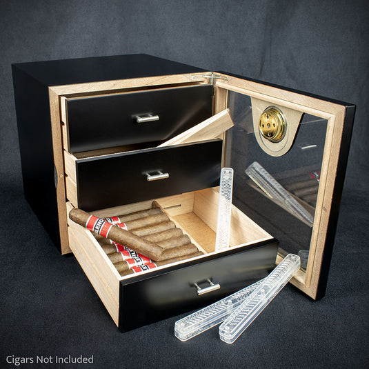Smoke-King 3 Drawer Cigar Cabinet Humidor - Black & Acrylic - 40 -50 Cigars