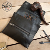 Chacom Black Leather Pipe Tobacco Pouch - Roll & Button