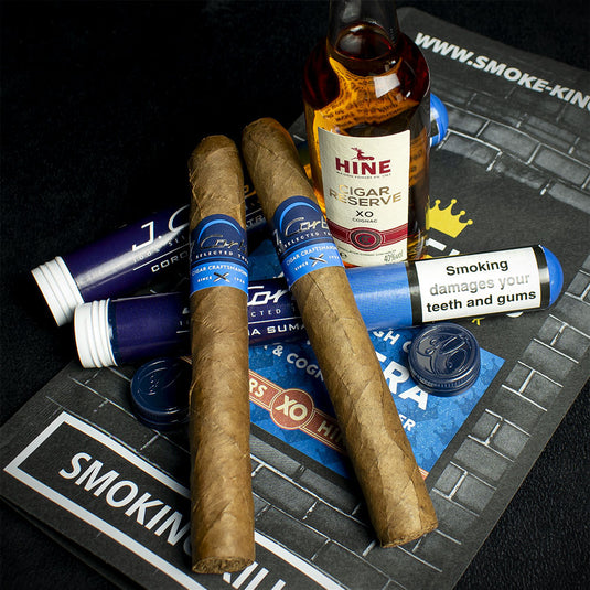 Sample Bag - J. Cortes Sumatra Tubed Cigars & Hine Cigar Reserve Cognac 5cl Miniature