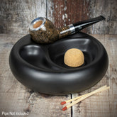 2 Pipe Ceramic Ashtray - Matte Black (520104)