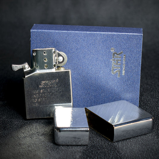 Star Petrol Lighter - Brushed Polished Chrome