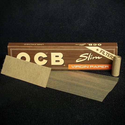 OCB Kingsize Slim Virgin Rolling Papers & Tips - Box of 32