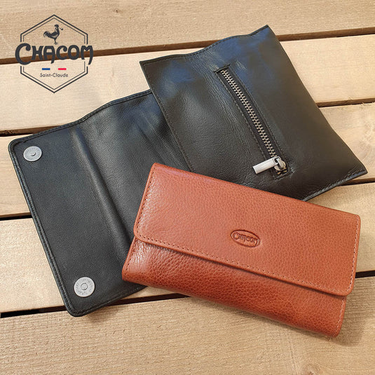 Chacom Black Leather Pipe Tobacco Pouch - Roll & Button