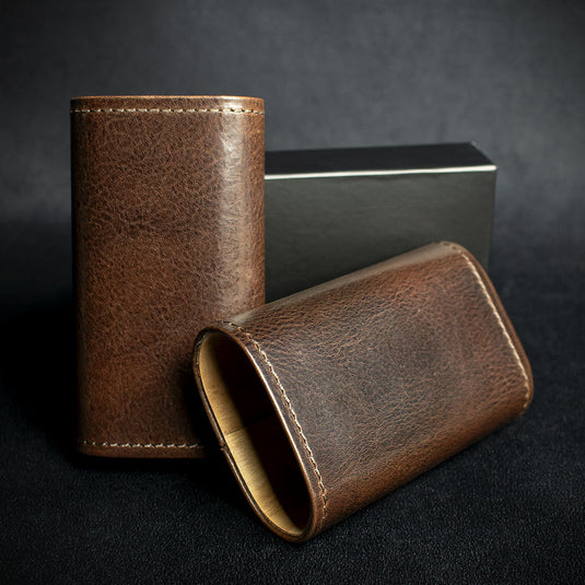 Dark Brown Leather Cigar Case By Artamis - 3 Finger Robusto