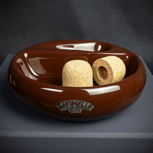 Savinelli Brown Ceramic Ashtray - One Pipe Rest with Cork Knocker