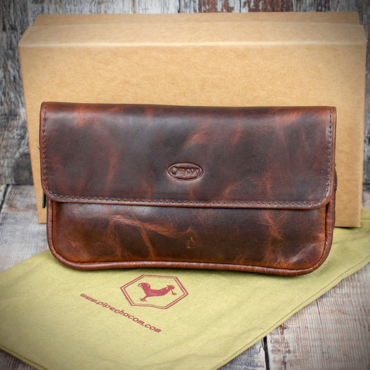 Chacom 2 Pipe Combination Pouch - Brown Leather (CCO17BR)