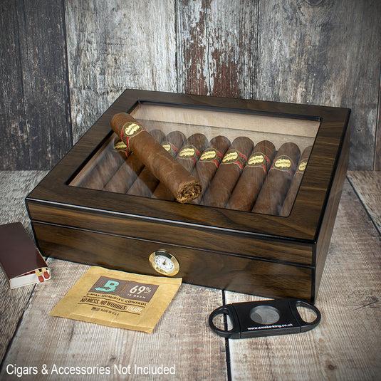 Humidor Glass Top Walnut finish - 20 Cigars Capacity
