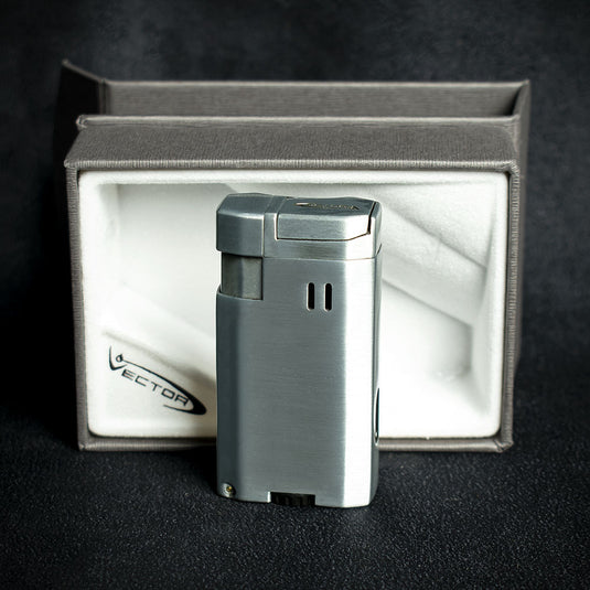 Vector VMotion Twin Jet Flame Lighter With Punch Cutter - Chrome Matte
