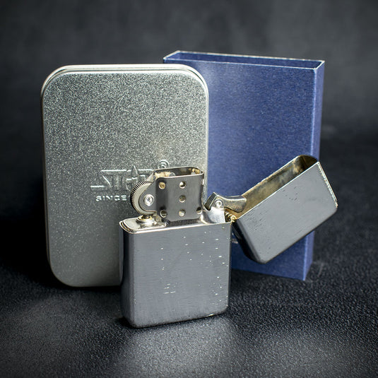 Star Petrol Lighter - Brushed Polished Chrome