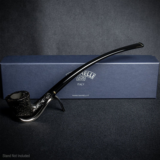 Savinelli Black Rusticated Churchwarden Briar Pipe - 921 6mm