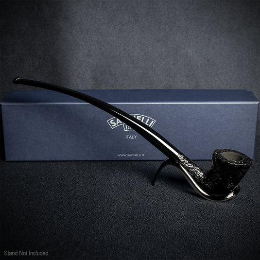 Savinelli Black Rusticated Churchwarden Briar Pipe - 921 6mm