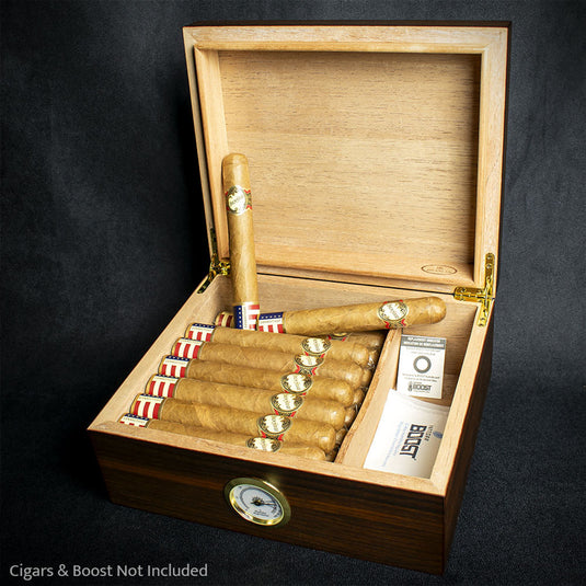 Sikarlan Walnut Finish Humidor - 50 Cigar Capacity