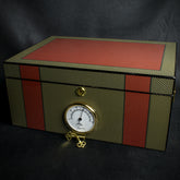 Green & Orange Carbon Finish Cigar Humidor - 40 Cigar Capacity
