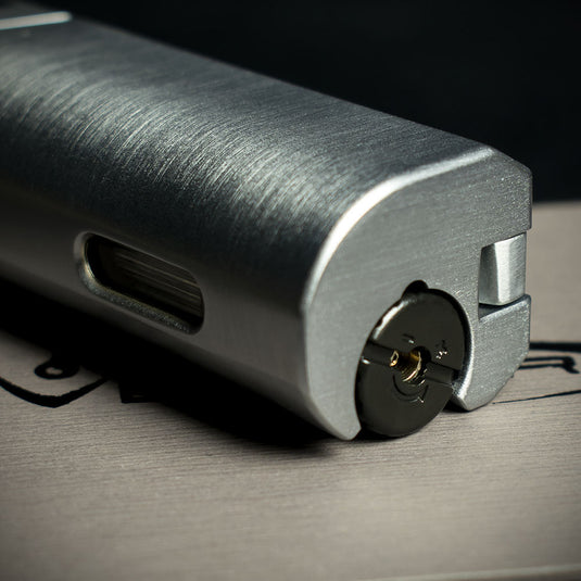 Vector Caliper Single Jet Flame Cigar Lighter With Punch Cutter - Satin Chrome