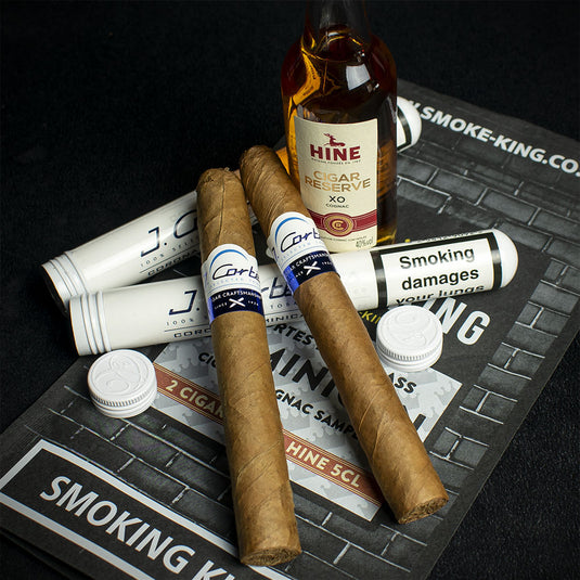 Sample Bag - 2 x J. Cortes Dominican Tubed Cigars & Hine Cigar Reserve Cognac 5cl Miniature
