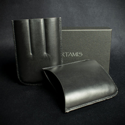 Black Leather Cigar Case By Artamis - 3 Finger Robusto