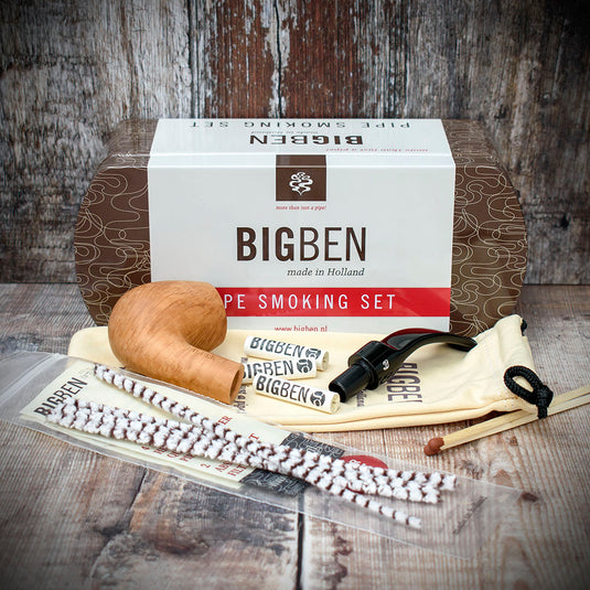 Big Ben Briar Smoking Pipe Starter Set (Bent Pipe)
