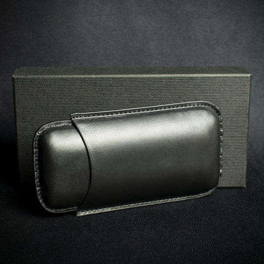 Black Leather Cigar Case By Artamis - 2 Finger Robusto